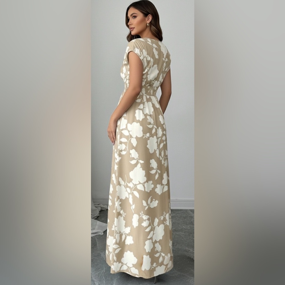 Boho Floral Print V-Neck Crossed Maxi Dress - Picture 3 of 9